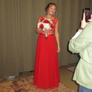 Sherri Hill #51638 Long Red Dress (Size 6)
